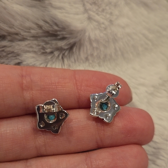 Silver Star Earrings with Turquoise Accents - Picture 2 of 2